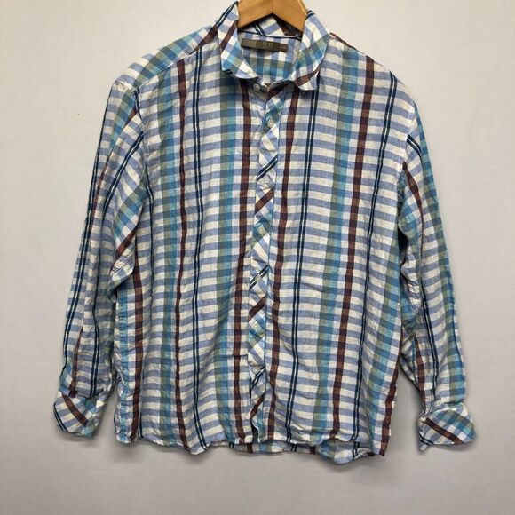 Raffi Linea Uomo Men Long Sleeve Linen Button Up Shirt Size Large Plaid M159 -22 - Picture 11 of 14